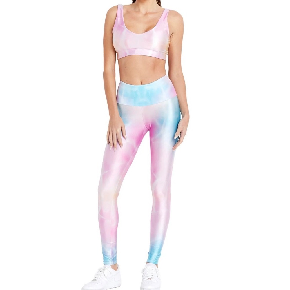 GOLDSHEEP Pastel Tie-Dye U-Bra and Cropped Leggings Workout Yoga Set L